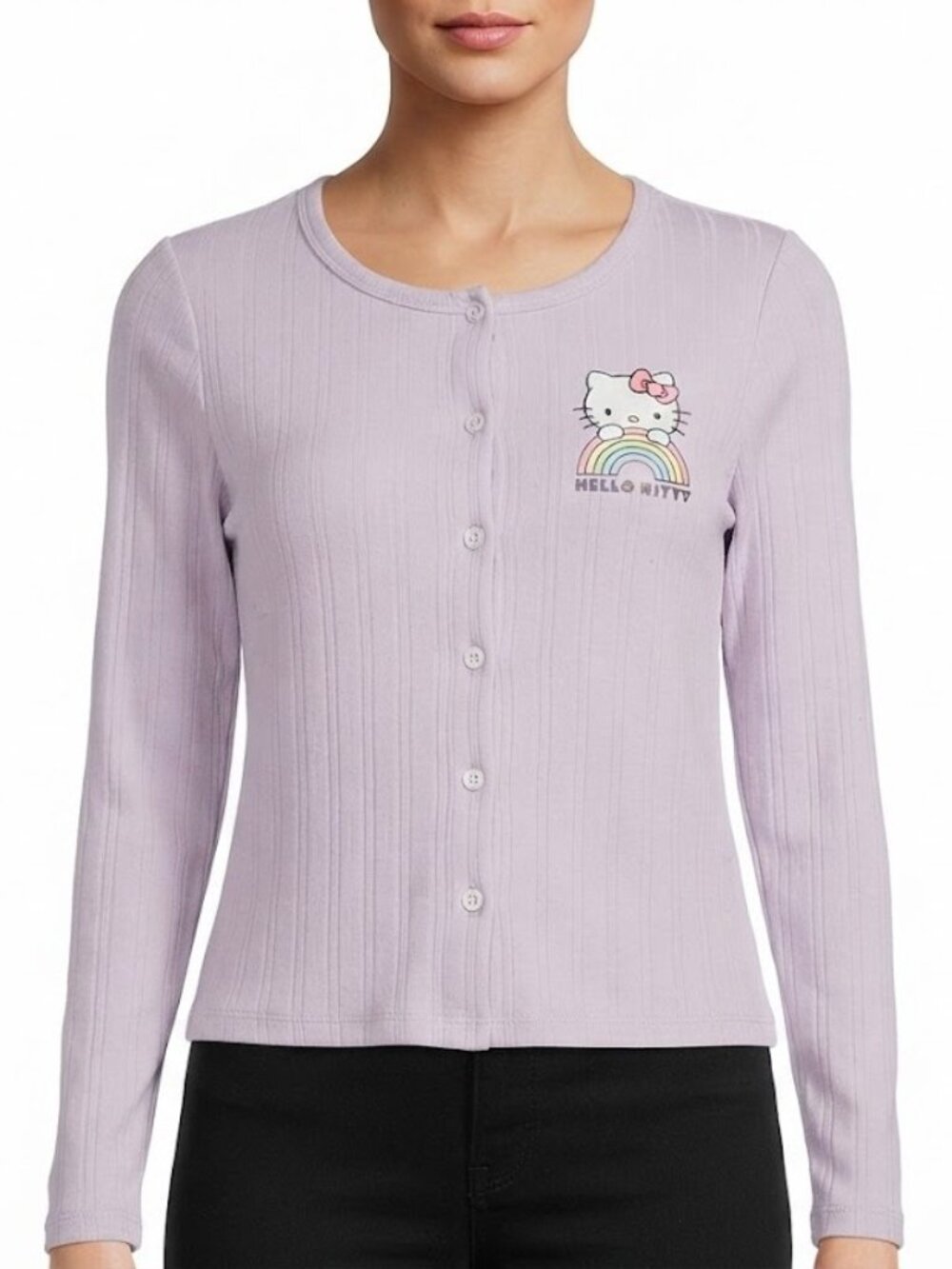 Hello Kitty Lavender Ribbed Button-Up Cardigan